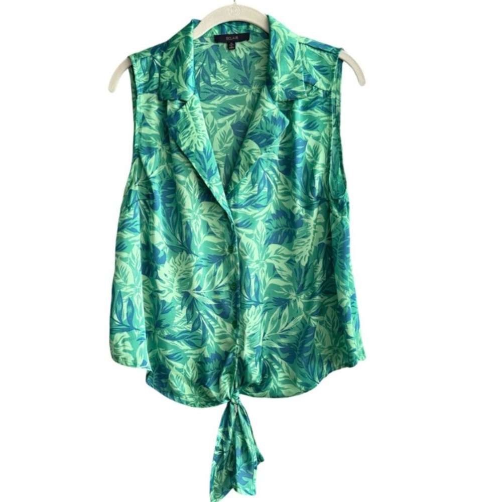 Eclair Button Down Sleeveless Blouse Tropical Pri… - image 8